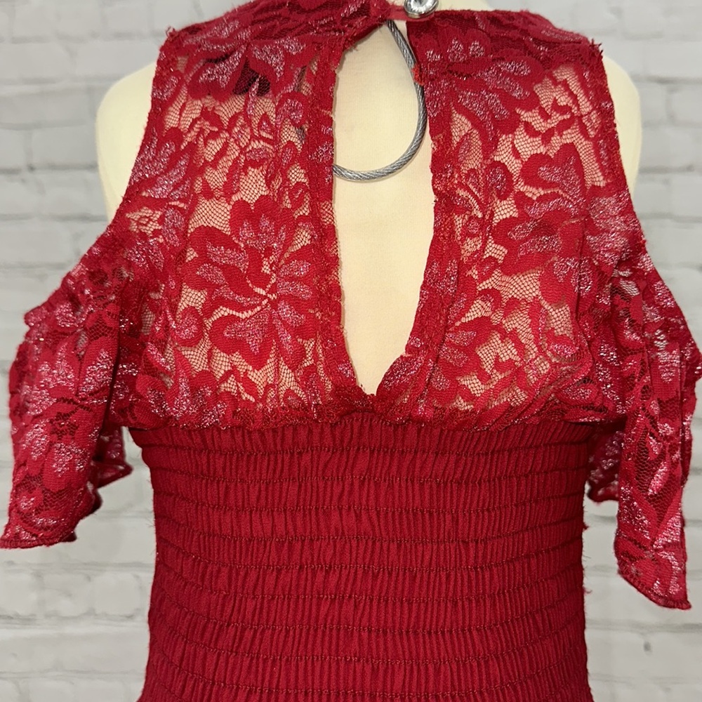 Girls Red Sparkle HiLo Romper chiffon overlay - Picture 4 of 5